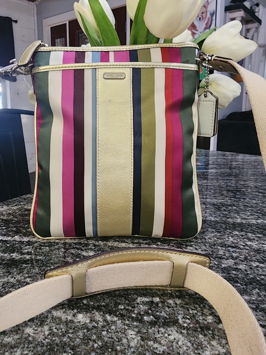Coach Handbags - Coach Legagy Multicolor Striped North/South Crossbody Bag - Gold Trim-7×8